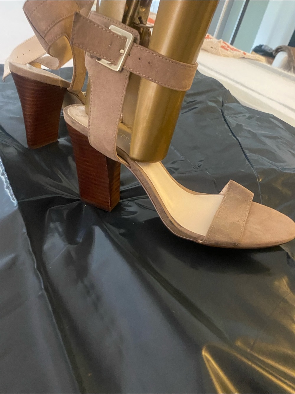 Nine West Blush Taupe Suede Block Heel Sandals